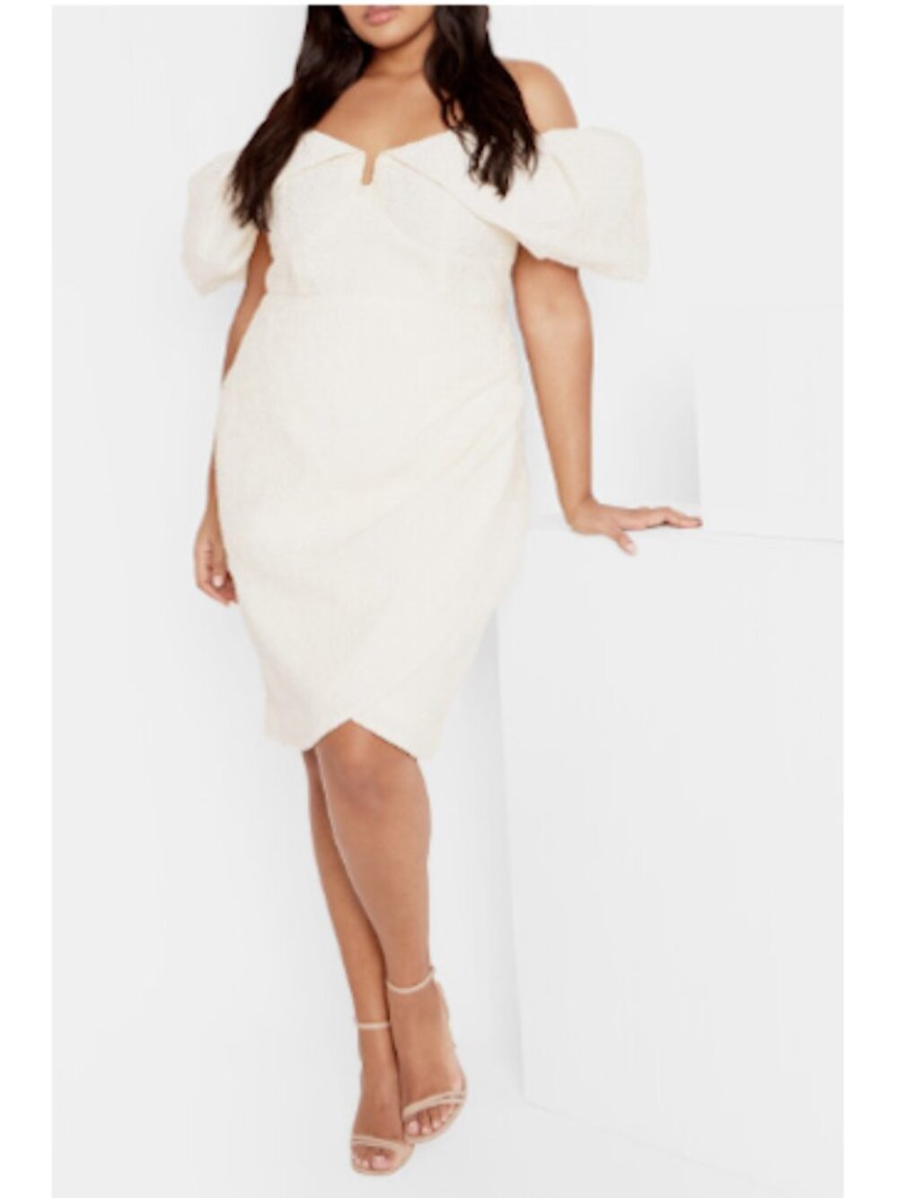 City Chic Women Jez Puff Sleeve Mini Dress Oat Plus Size M